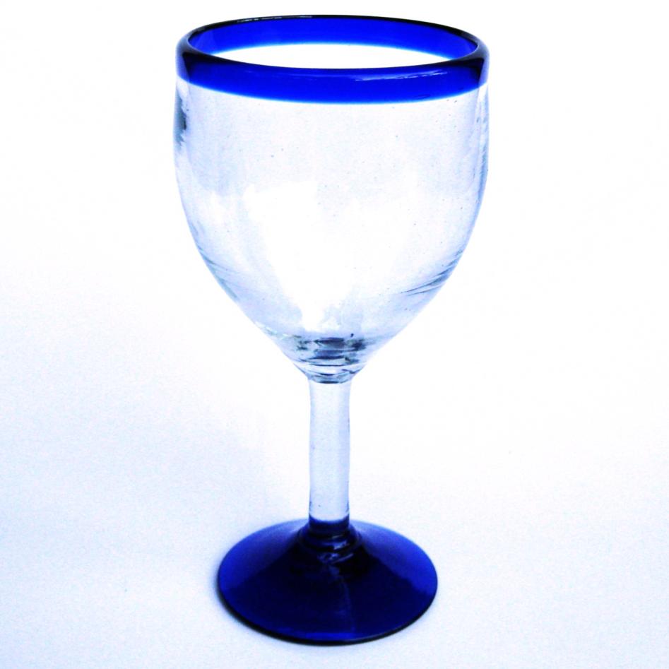 Sale Items / Cobalt Blue Rim 13 oz Wine Glasses (set of 6) / Capture the bouquet of fine red wine with these wine glasses bordered with a bright, cobalt blue rim.